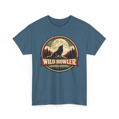 Howling Wolf Vintage Badge Tee | Full Moon Wilderness Shirt | Nature Lover Gift