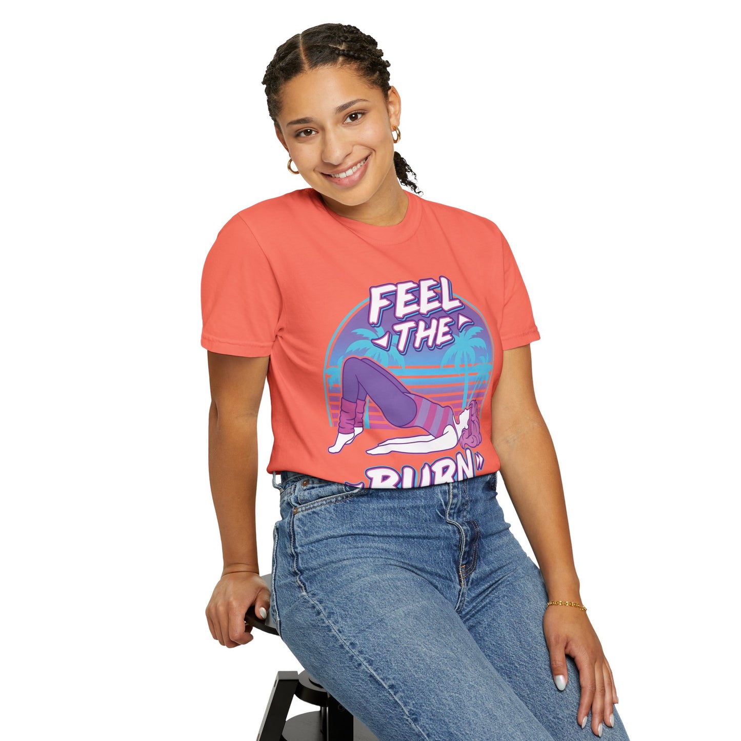 Feel the Burn Retro 80s Glute Thrust Pose Graphic Tee | Vintage Workout Shirt