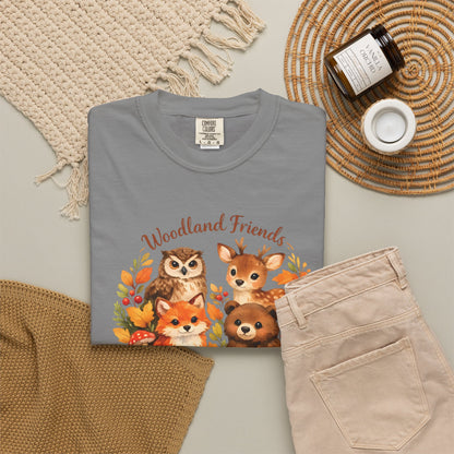 Woodland Friends Badge Watercolor Tee | Fox Bear Deer Owl Shirt | Nature Lover Gift