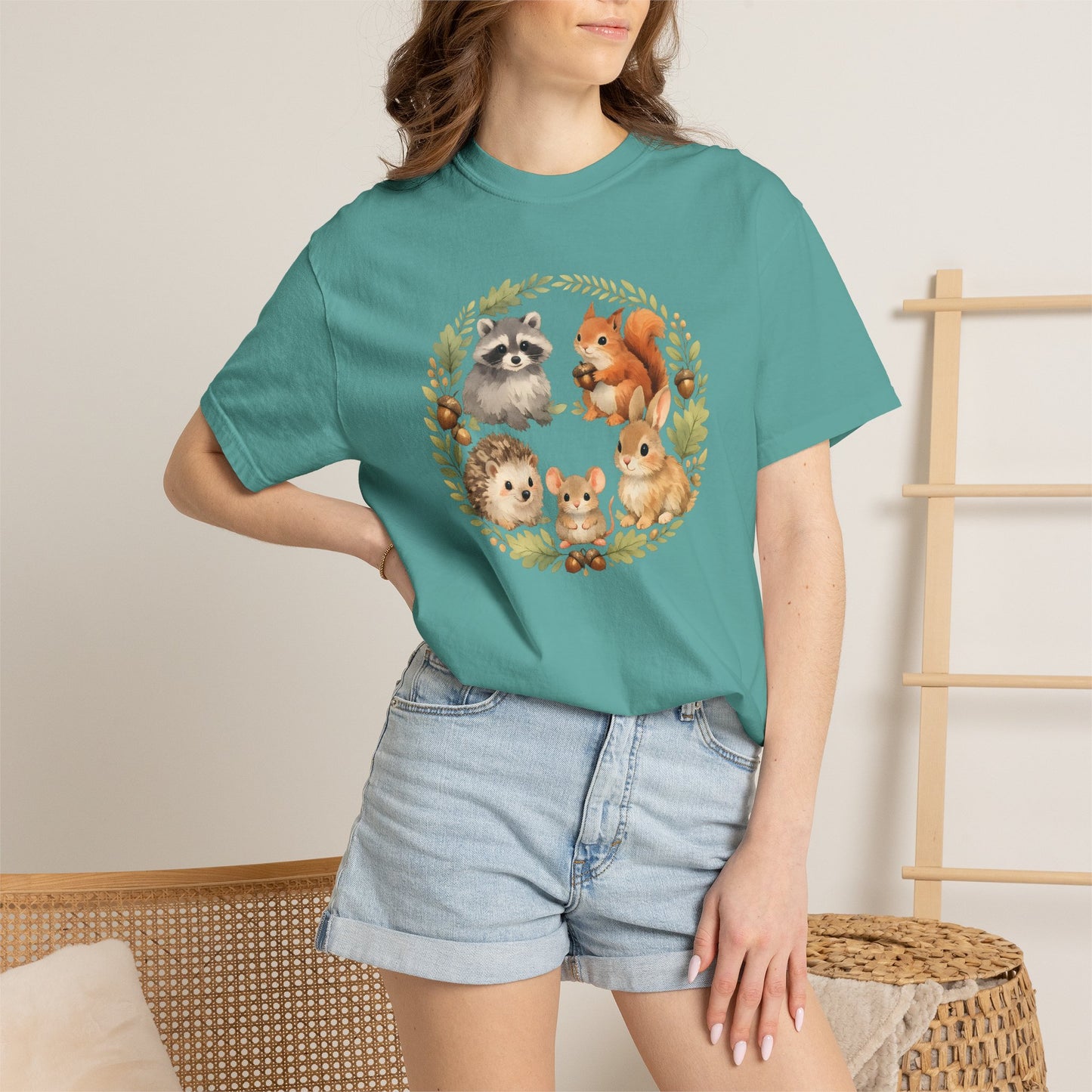 Woodland Animals Circle Watercolor Tee | Forest Creature Gift Shirt | Nature Lover