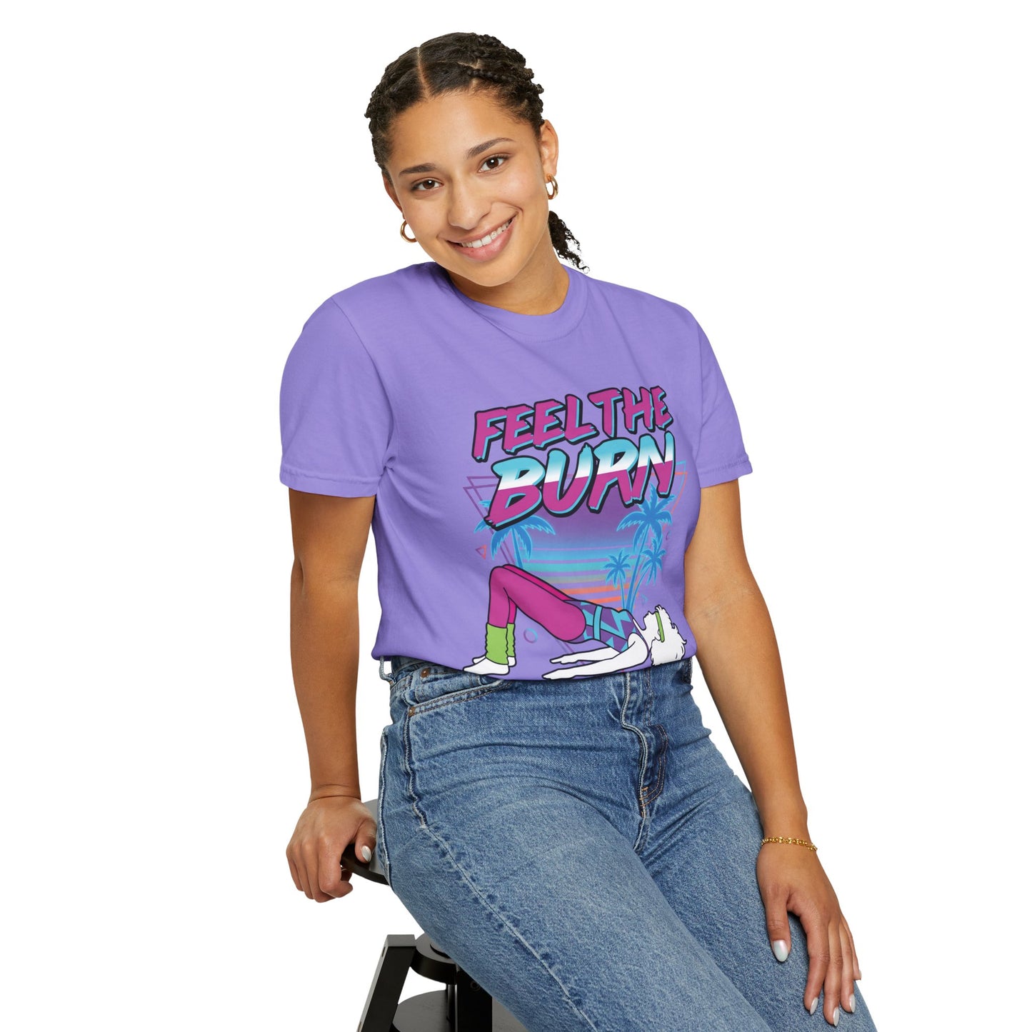 Feel the Burn Neon 80s Aerobics Graphic Tee | Retro Workout Shirt Women