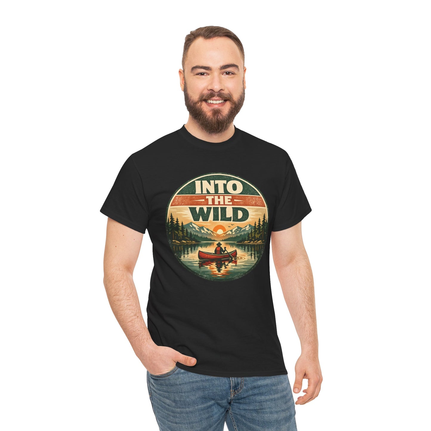 Into the Wild Canoe Badge Tee | Vintage Outdoor Graphic Shirt | Camping Adventure Gift