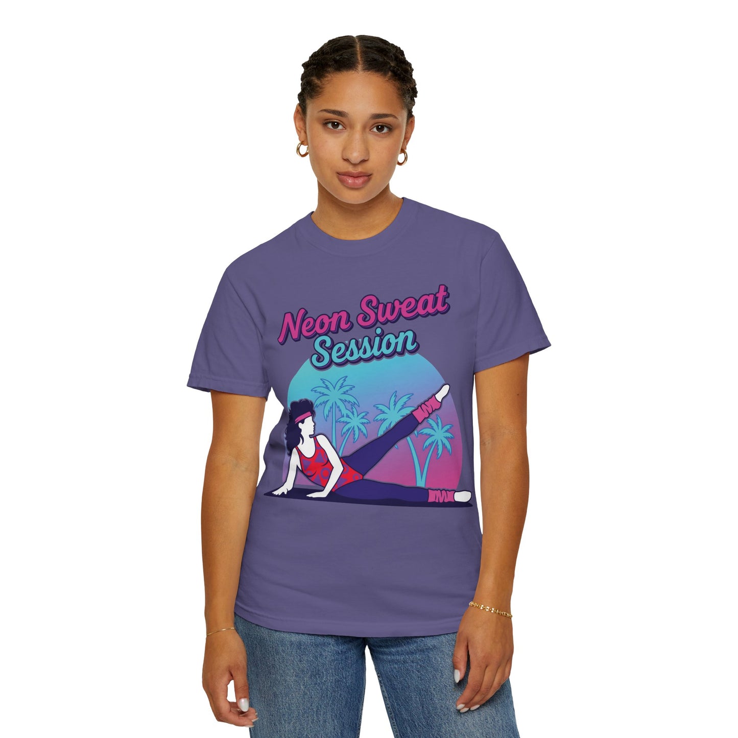 Neon Sweat Session Retro 80s Aerobics Graphic Tee | Vintage Workout Shirt