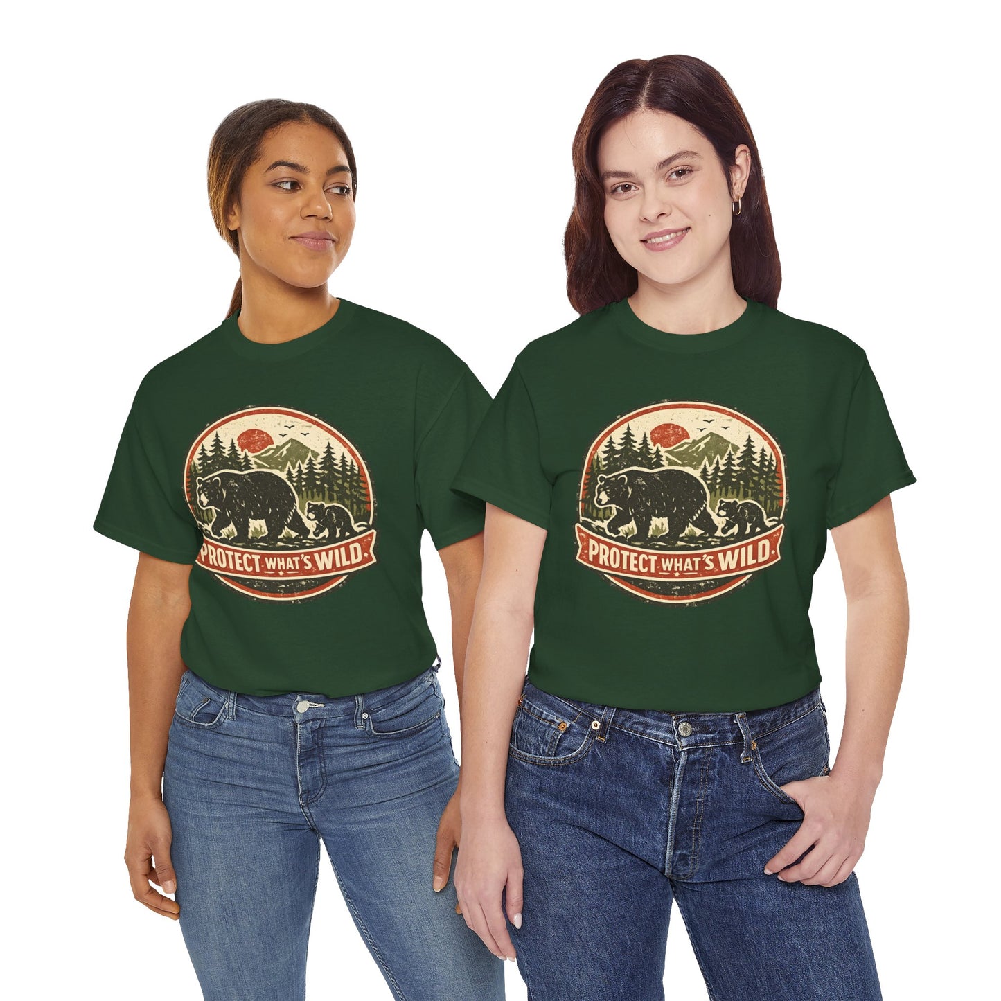 Bear and Cub Retro Badge Tee | Protect What's Wild | Wildlife Lover Gift | Unisex