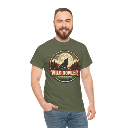 Howling Wolf Vintage Badge Tee | Full Moon Wilderness Shirt | Nature Lover Gift