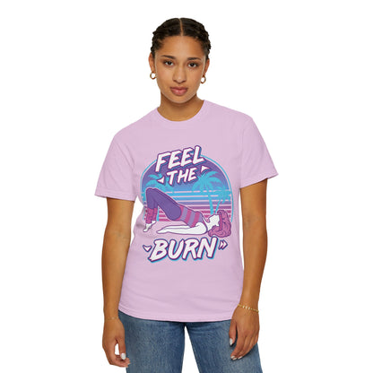 Feel the Burn Retro 80s Glute Thrust Pose Graphic Tee | Vintage Workout Shirt