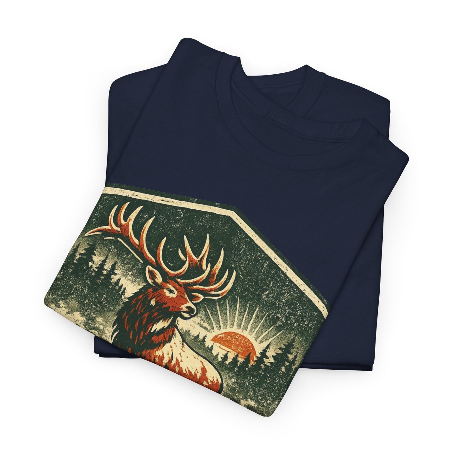 Elk At Dawn Vintage Badge Tee | Seek Adventure Graphic Shirt | Outdoor Nature Gift