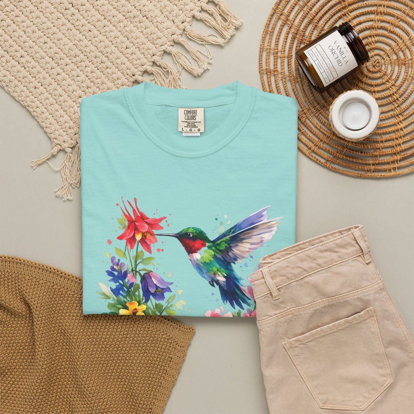 Hummingbird Wildflower Watercolor Tee | Jewel Tone Nature Shirt | Bird Watcher Gift