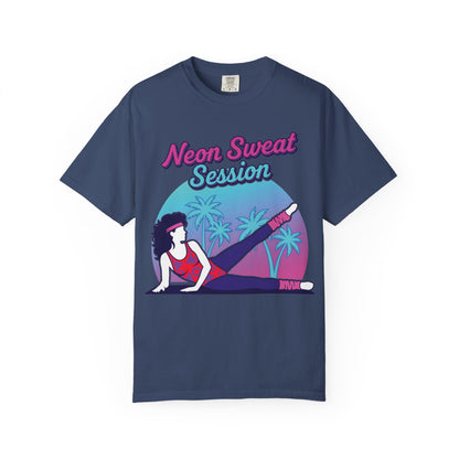 Neon Sweat Session Retro 80s Aerobics Graphic Tee | Vintage Workout Shirt