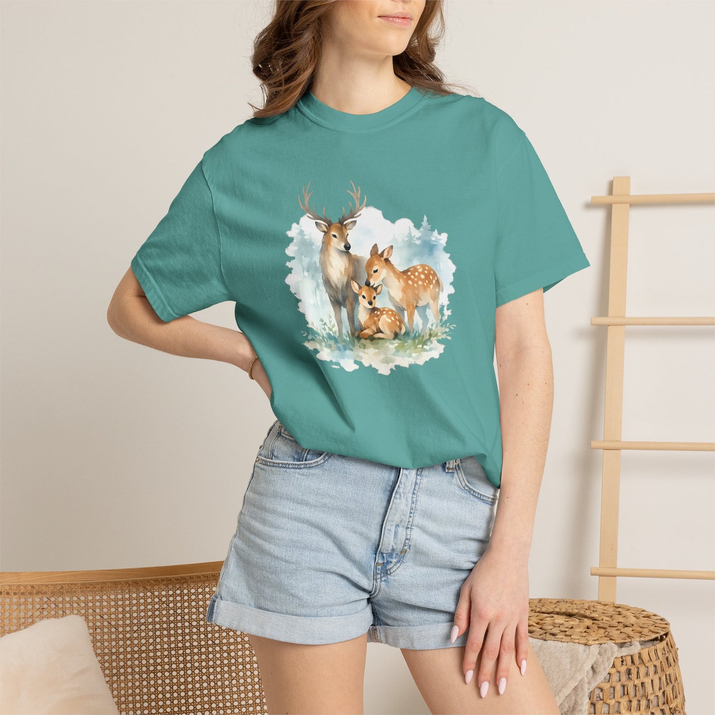 Watercolor Deer Family Tee | Forest Wildlife Art Shirt | Nature Lover Gift | Unisex