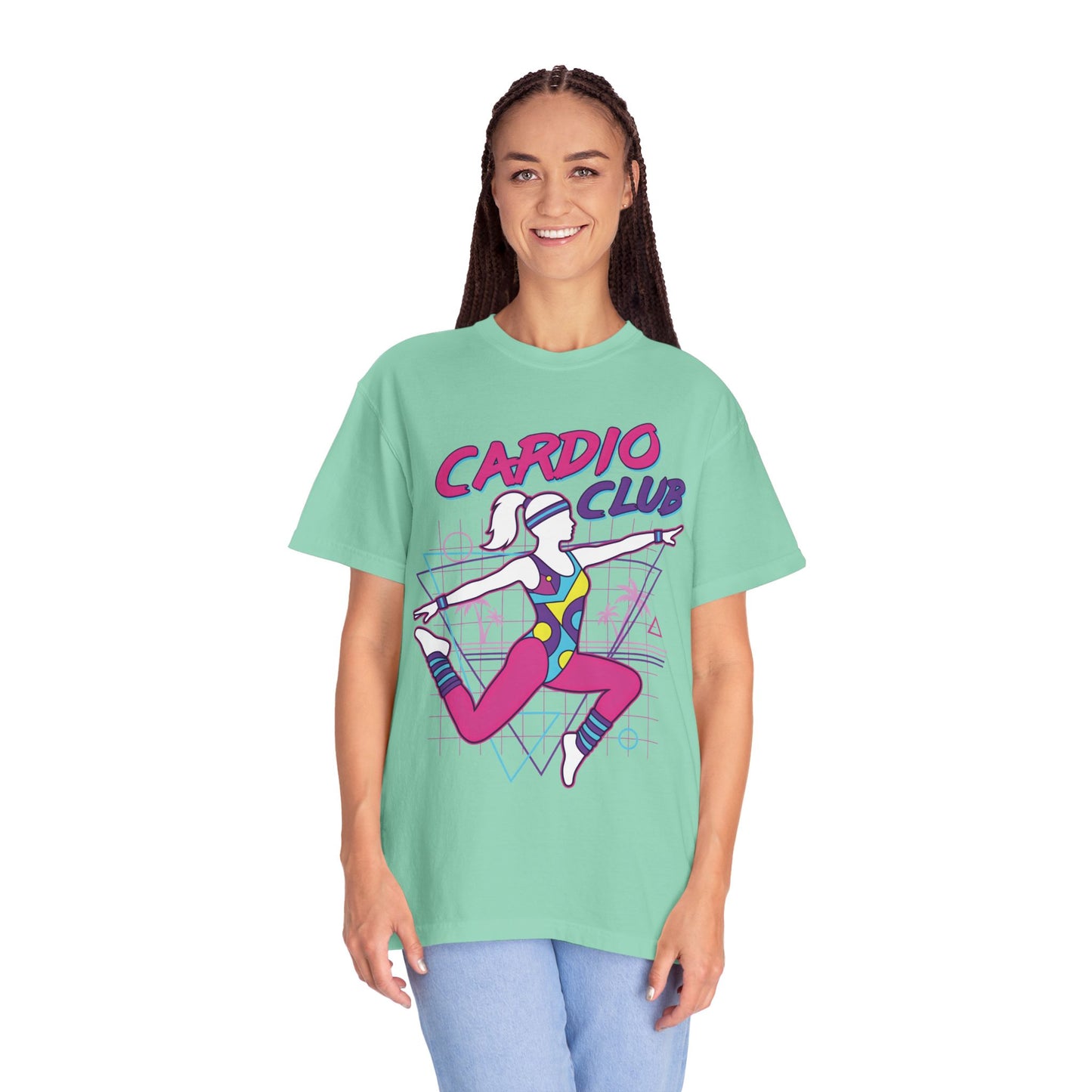 Cardio Club Retro 80s Grid Aerobics Graphic Tee | Vintage Gym Shirt Women