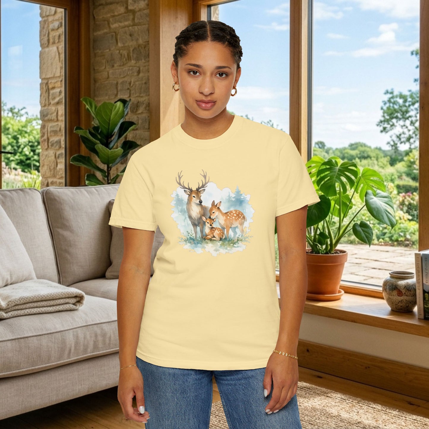 Watercolor Deer Family Tee | Forest Wildlife Art Shirt | Nature Lover Gift | Unisex