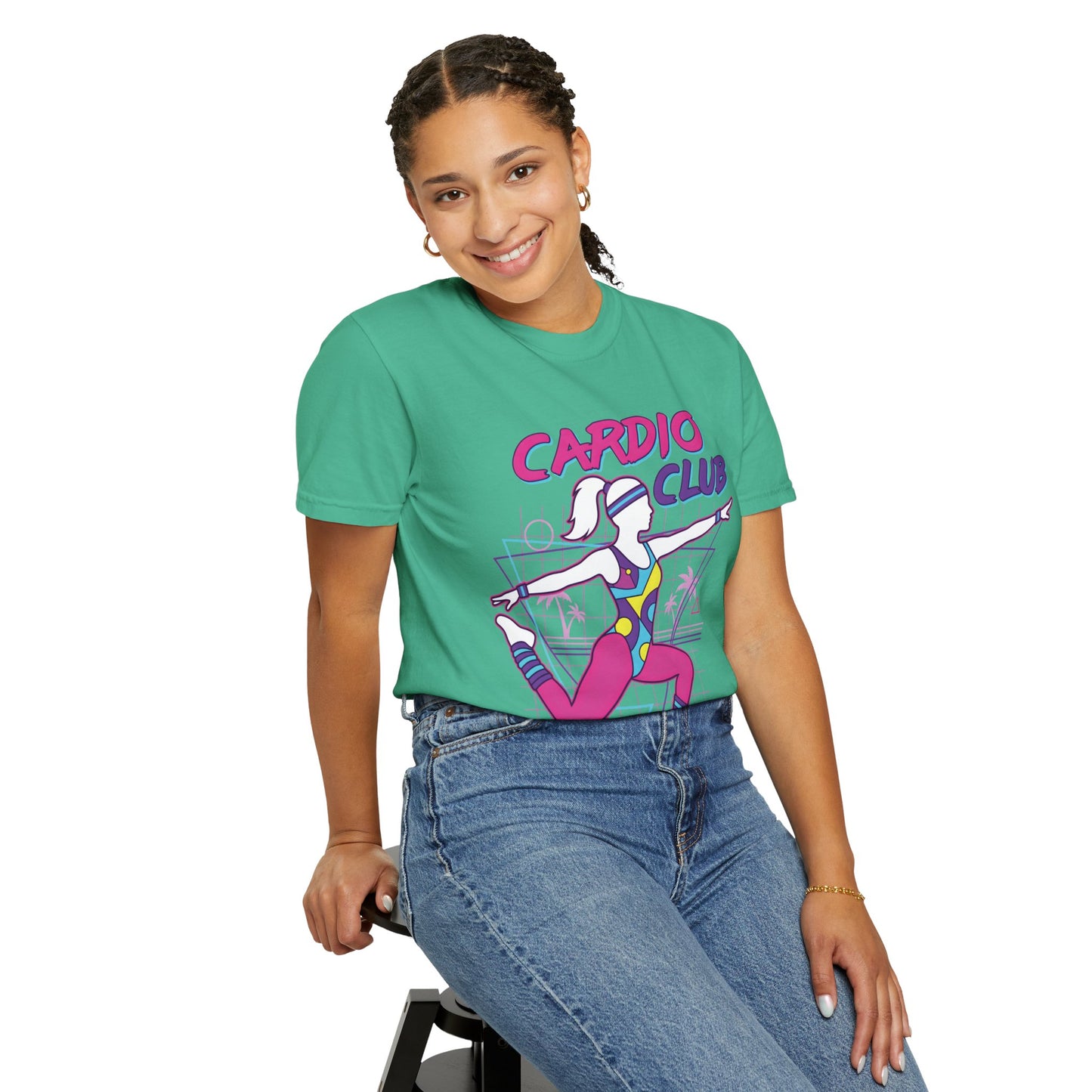 Cardio Club Retro 80s Grid Aerobics Graphic Tee | Vintage Gym Shirt Women