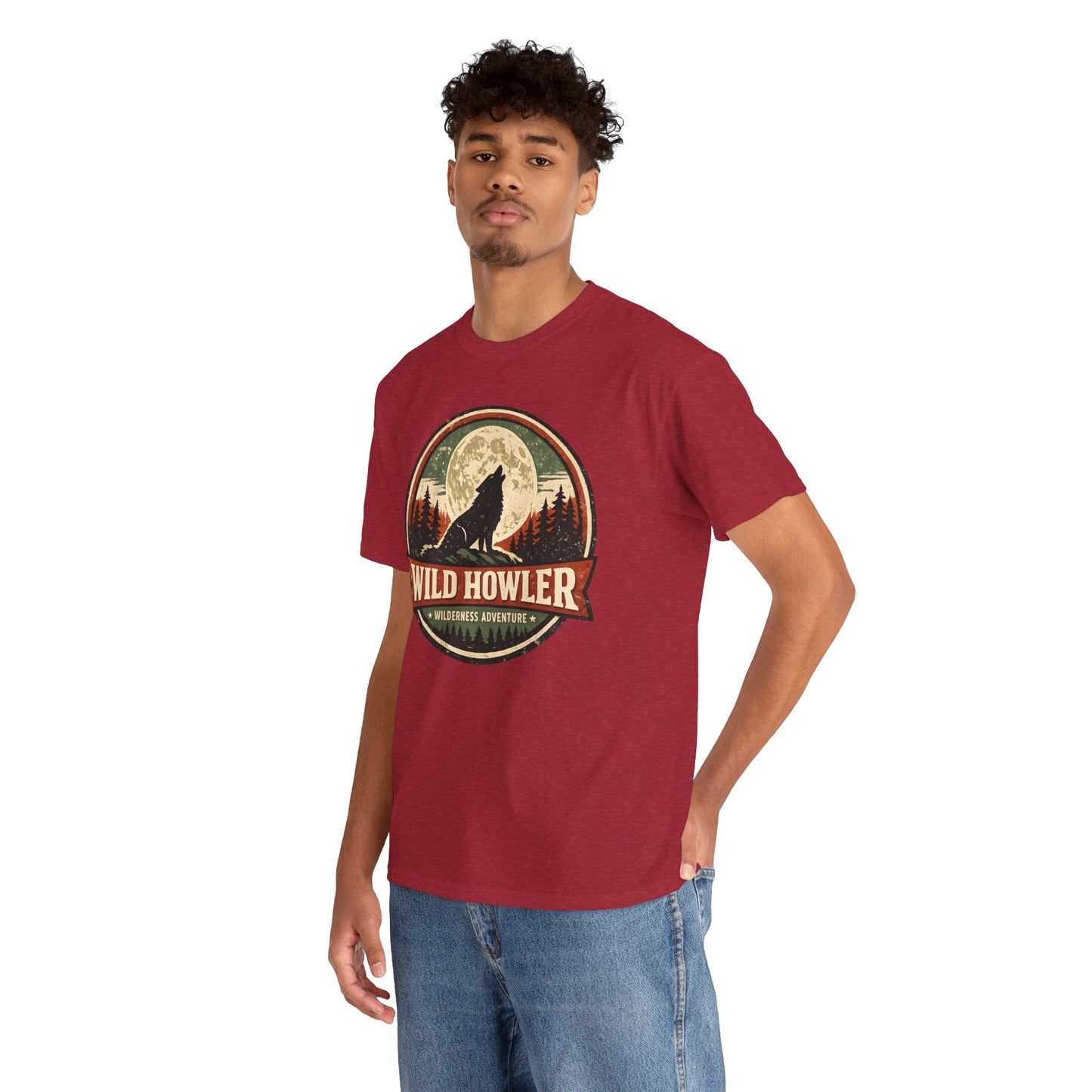 Howling Wolf Vintage Badge Tee | Full Moon Wilderness Shirt | Nature Lover Gift