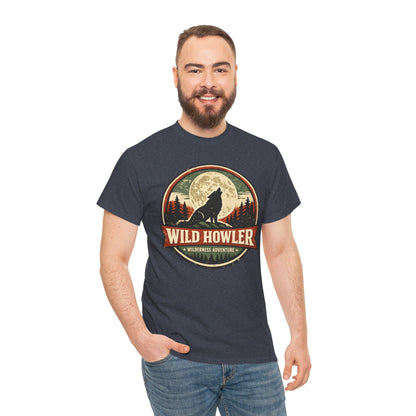 Howling Wolf Vintage Badge Tee | Full Moon Wilderness Shirt | Nature Lover Gift