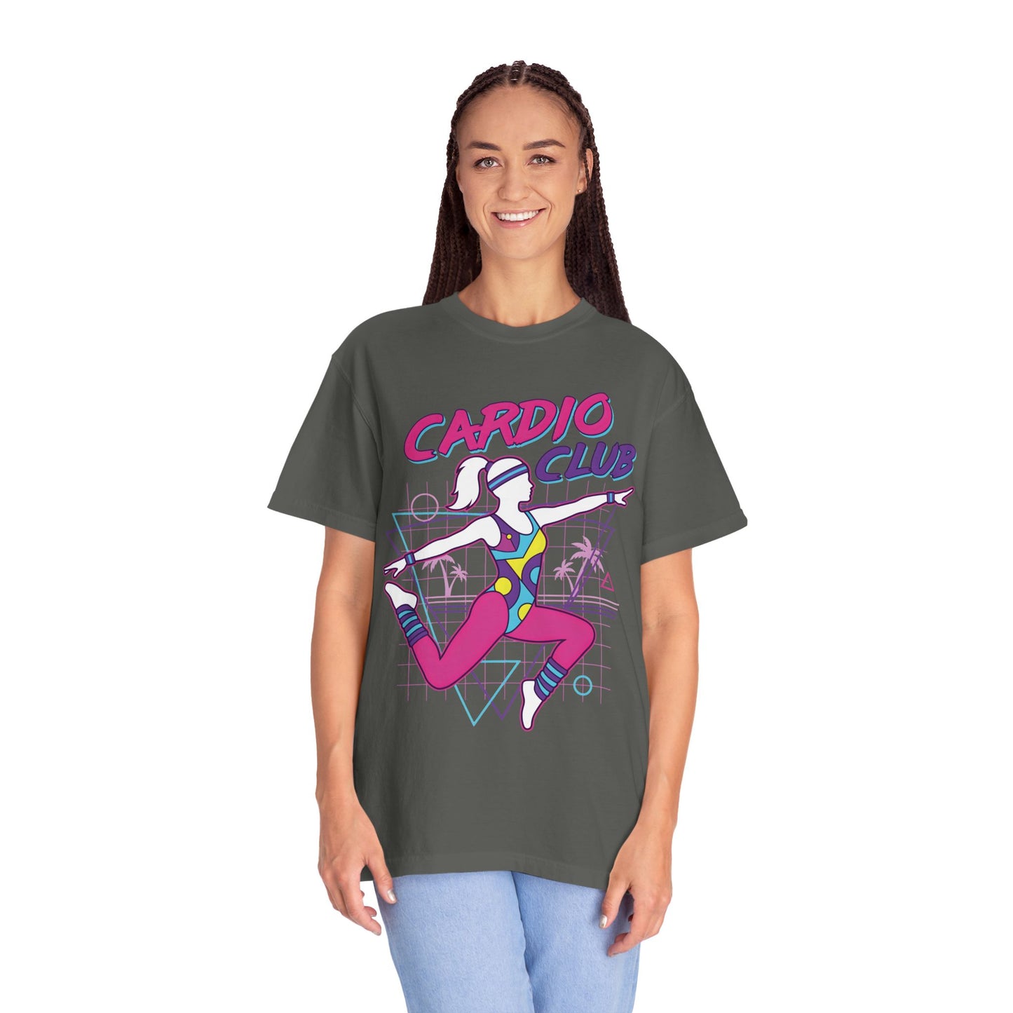 Cardio Club Retro 80s Grid Aerobics Graphic Tee | Vintage Gym Shirt Women