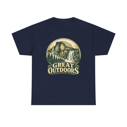 Great Outdoors Retro Badge Tee | Yosemite Half Dome Graphic Shirt | Camping Gift