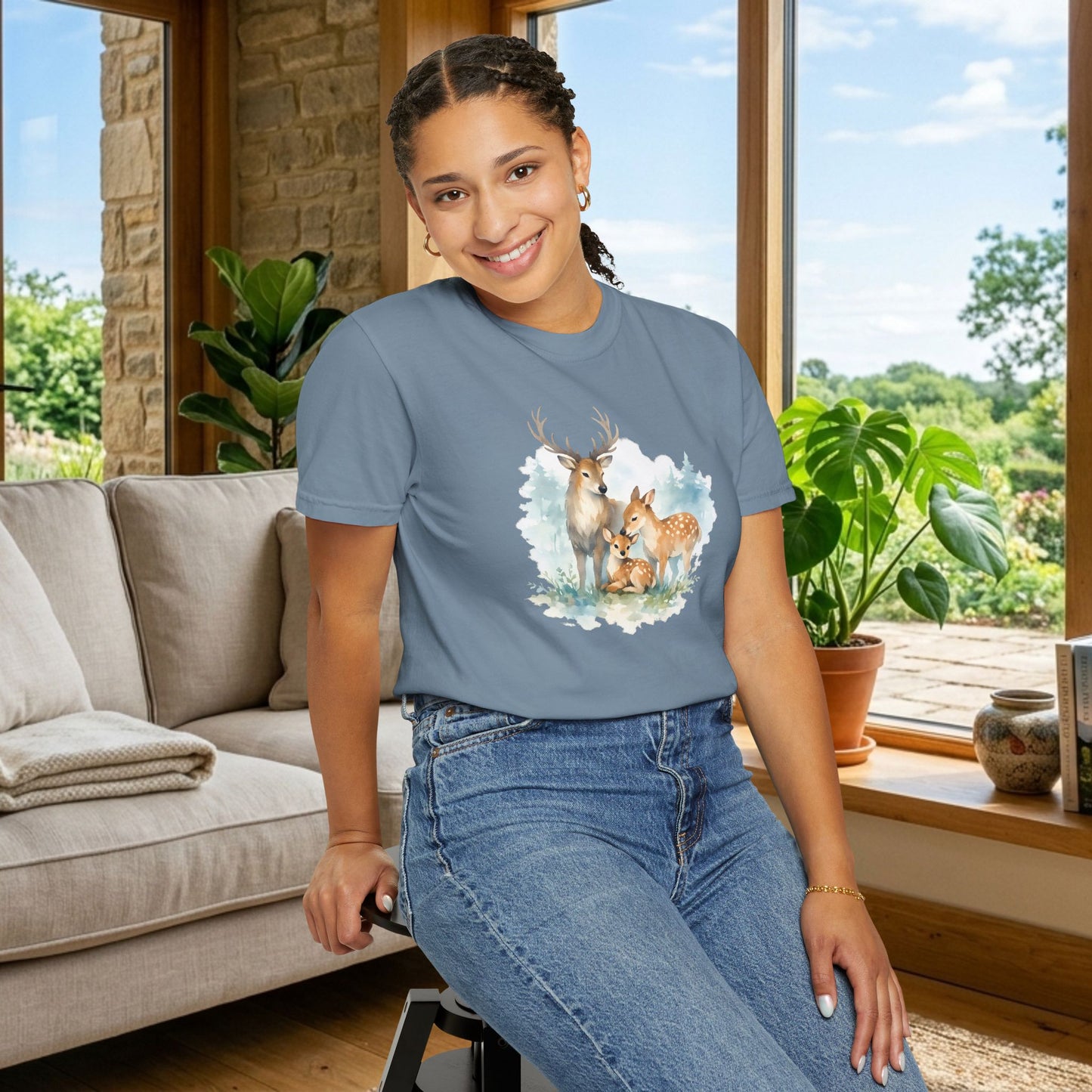 Watercolor Deer Family Tee | Forest Wildlife Art Shirt | Nature Lover Gift | Unisex