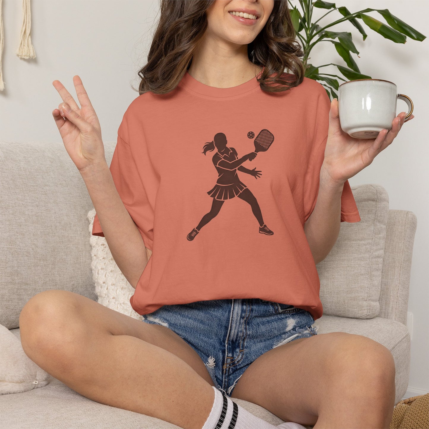 Pickleball Female Silhouette Icon Tee Minimalist Pickler Graphic Women T-Shirt