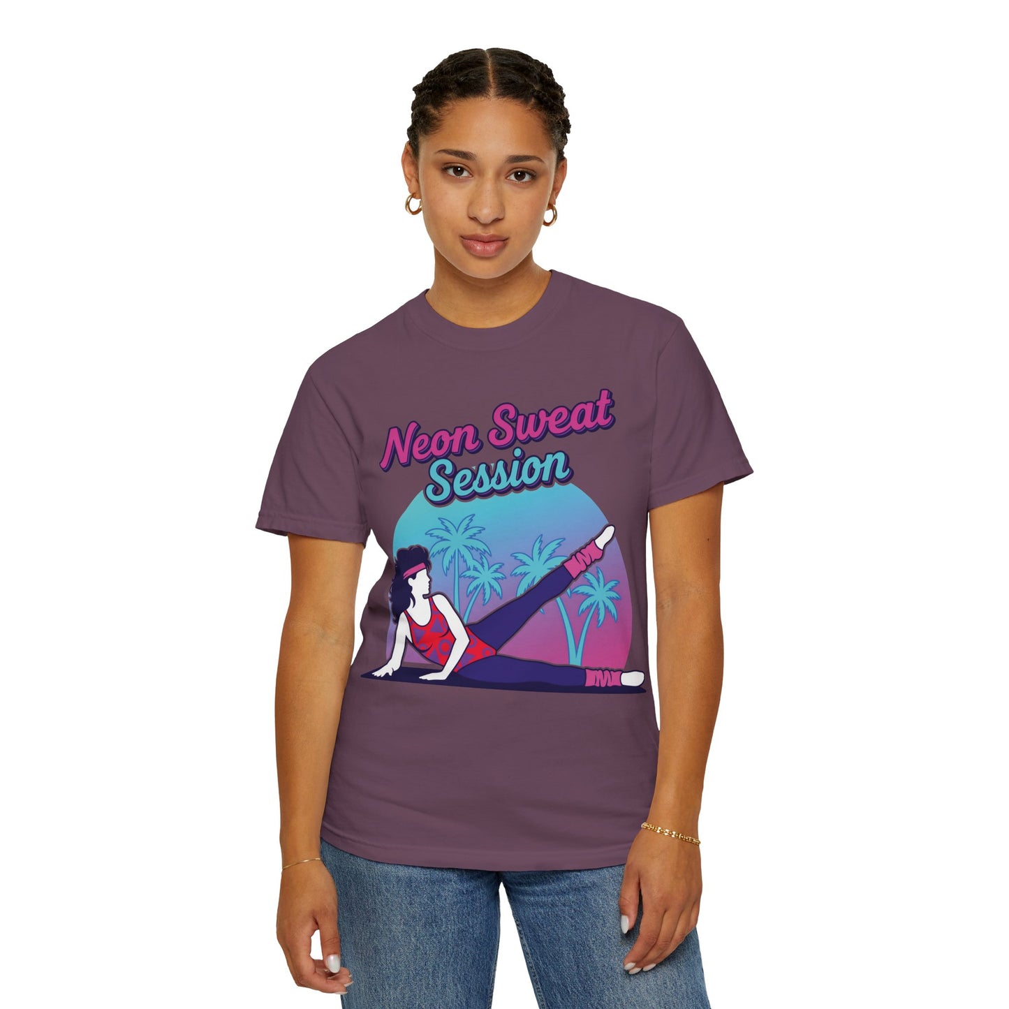 Neon Sweat Session Retro 80s Aerobics Graphic Tee | Vintage Workout Shirt