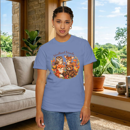 Woodland Friends Badge Watercolor Tee | Fox Bear Deer Owl Shirt | Nature Lover Gift