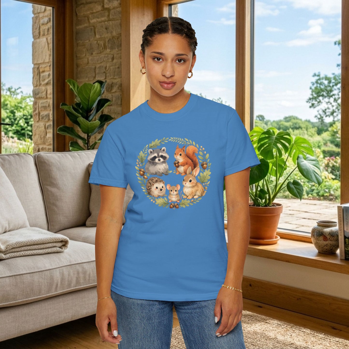 Woodland Animals Circle Watercolor Tee | Forest Creature Gift Shirt | Nature Lover