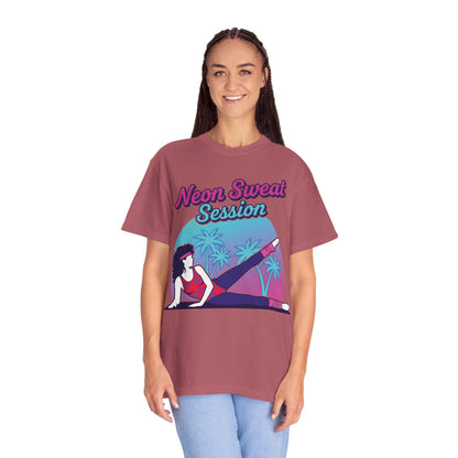 Neon Sweat Session Retro 80s Aerobics Graphic Tee | Vintage Workout Shirt