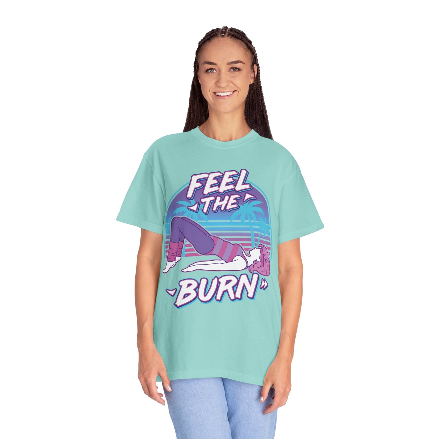 Feel the Burn Retro 80s Glute Thrust Pose Graphic Tee | Vintage Workout Shirt