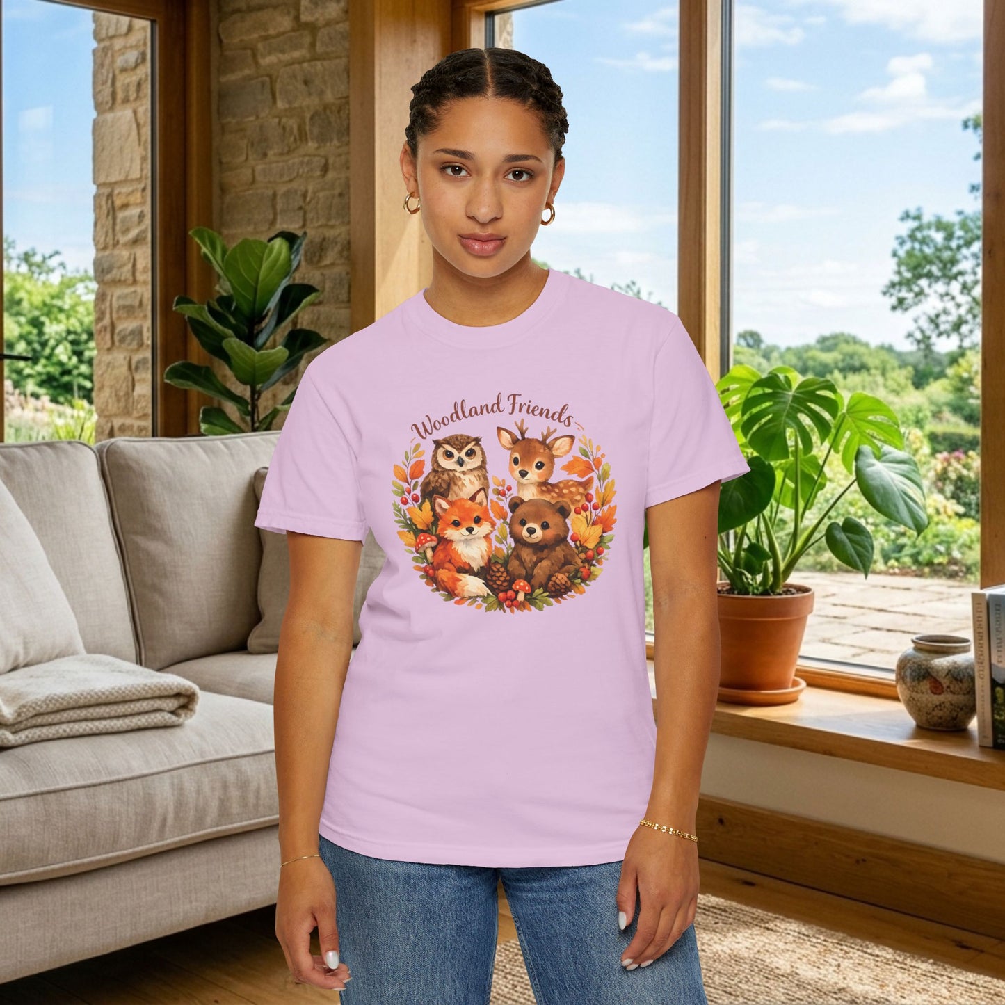 Woodland Friends Badge Watercolor Tee | Fox Bear Deer Owl Shirt | Nature Lover Gift