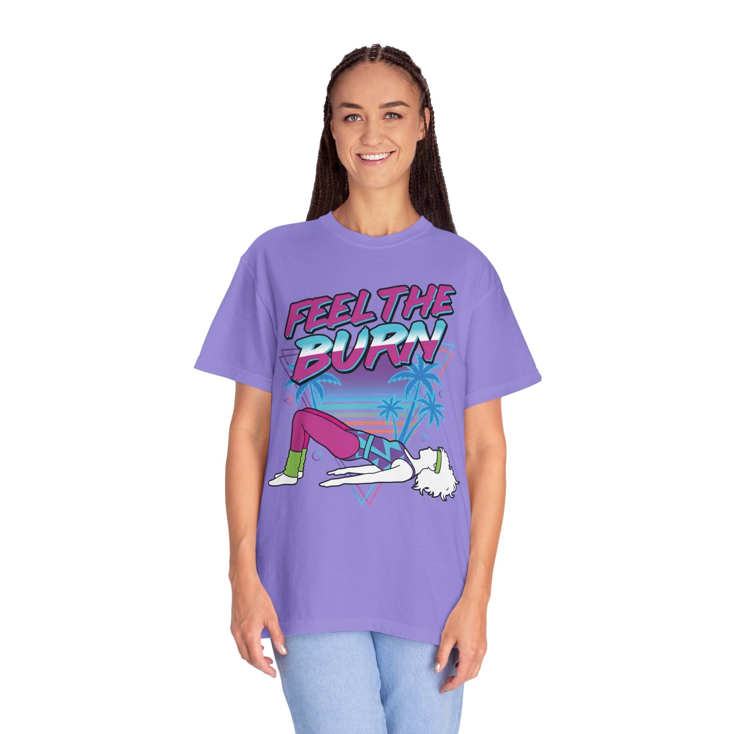 Feel the Burn Neon 80s Aerobics Graphic Tee | Retro Workout Shirt Women