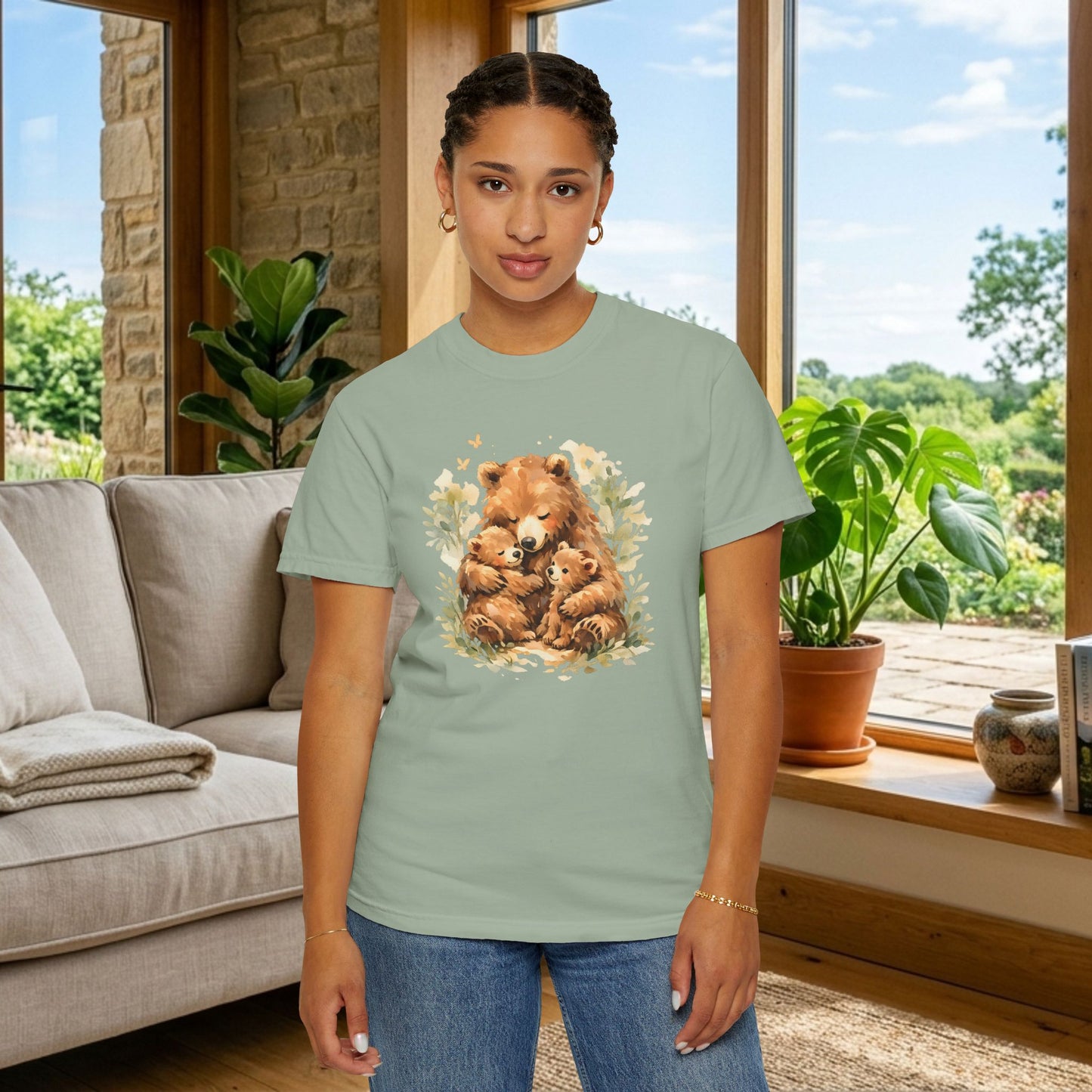 Mother Bear and Cubs Watercolor Tee | Wildlife Art Shirt | Mother Nature Gift | Unisex
