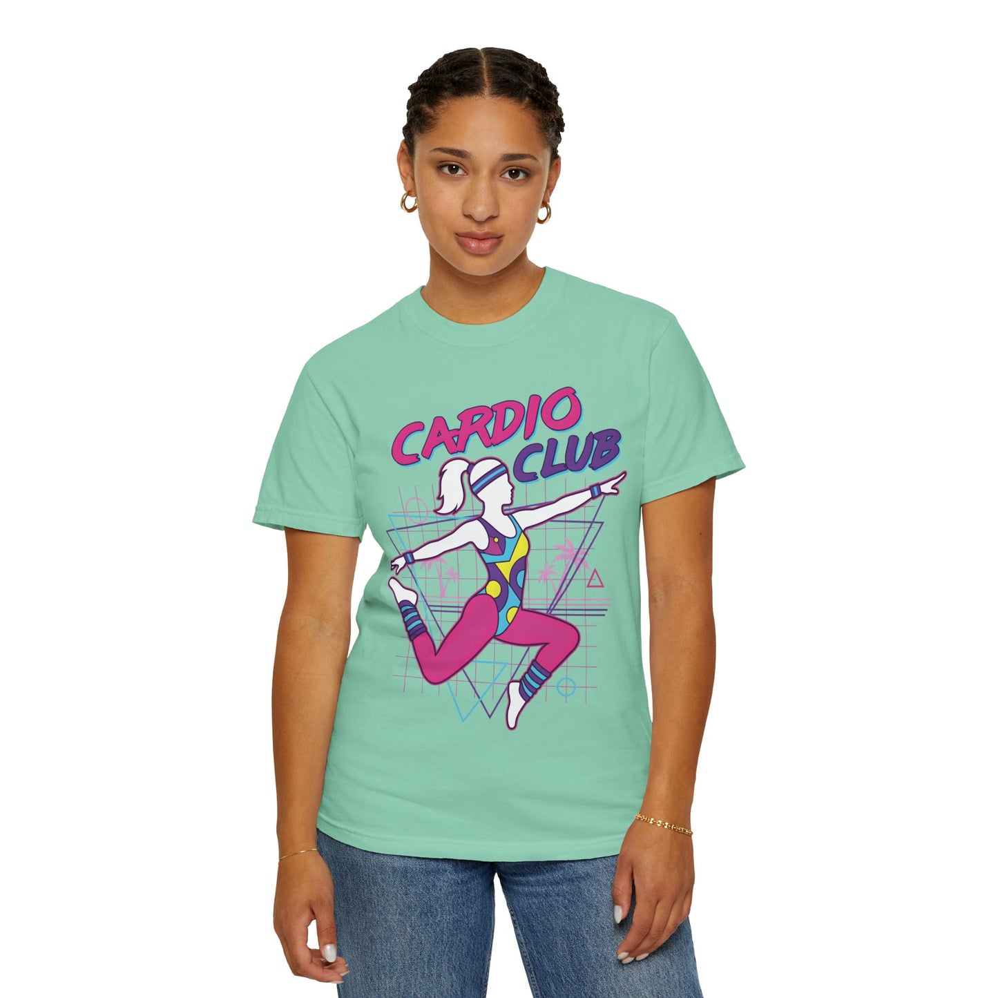 Cardio Club Retro 80s Grid Aerobics Graphic Tee | Vintage Gym Shirt Women