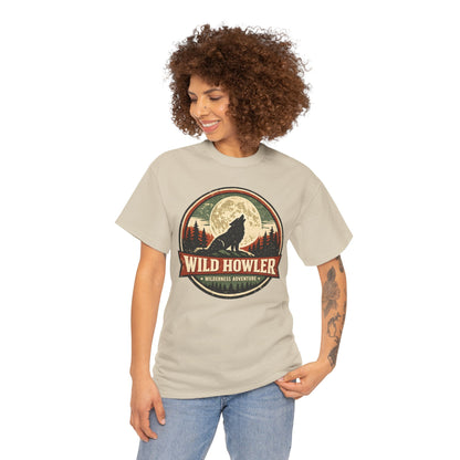Howling Wolf Vintage Badge Tee | Full Moon Wilderness Shirt | Nature Lover Gift