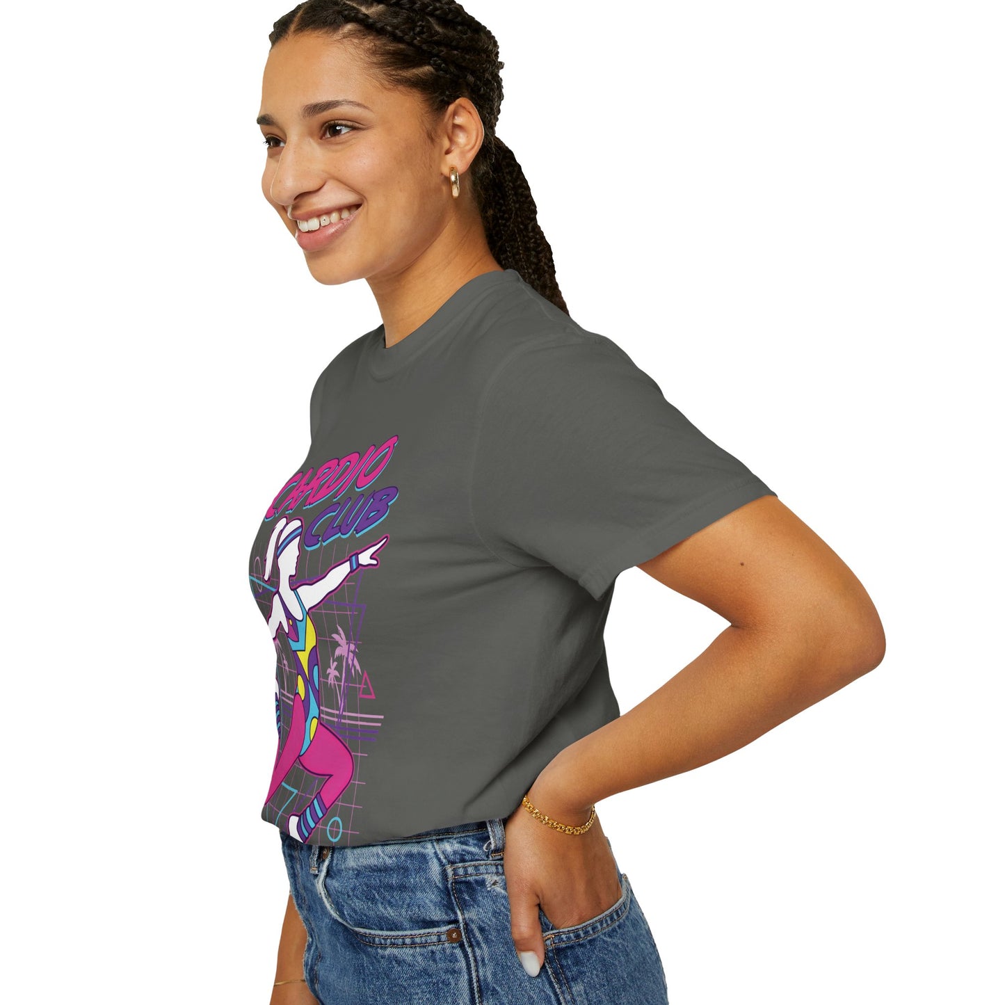 Cardio Club Retro 80s Grid Aerobics Graphic Tee | Vintage Gym Shirt Women