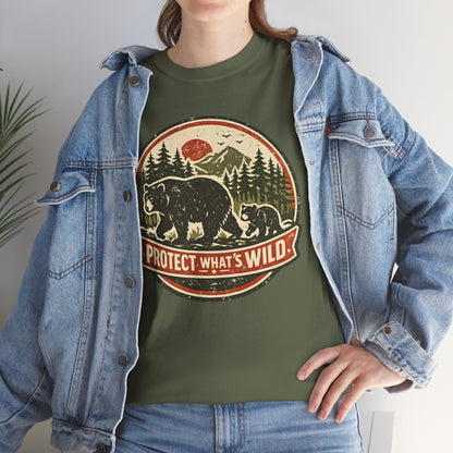 Bear and Cub Retro Badge Tee | Protect What's Wild | Wildlife Lover Gift | Unisex