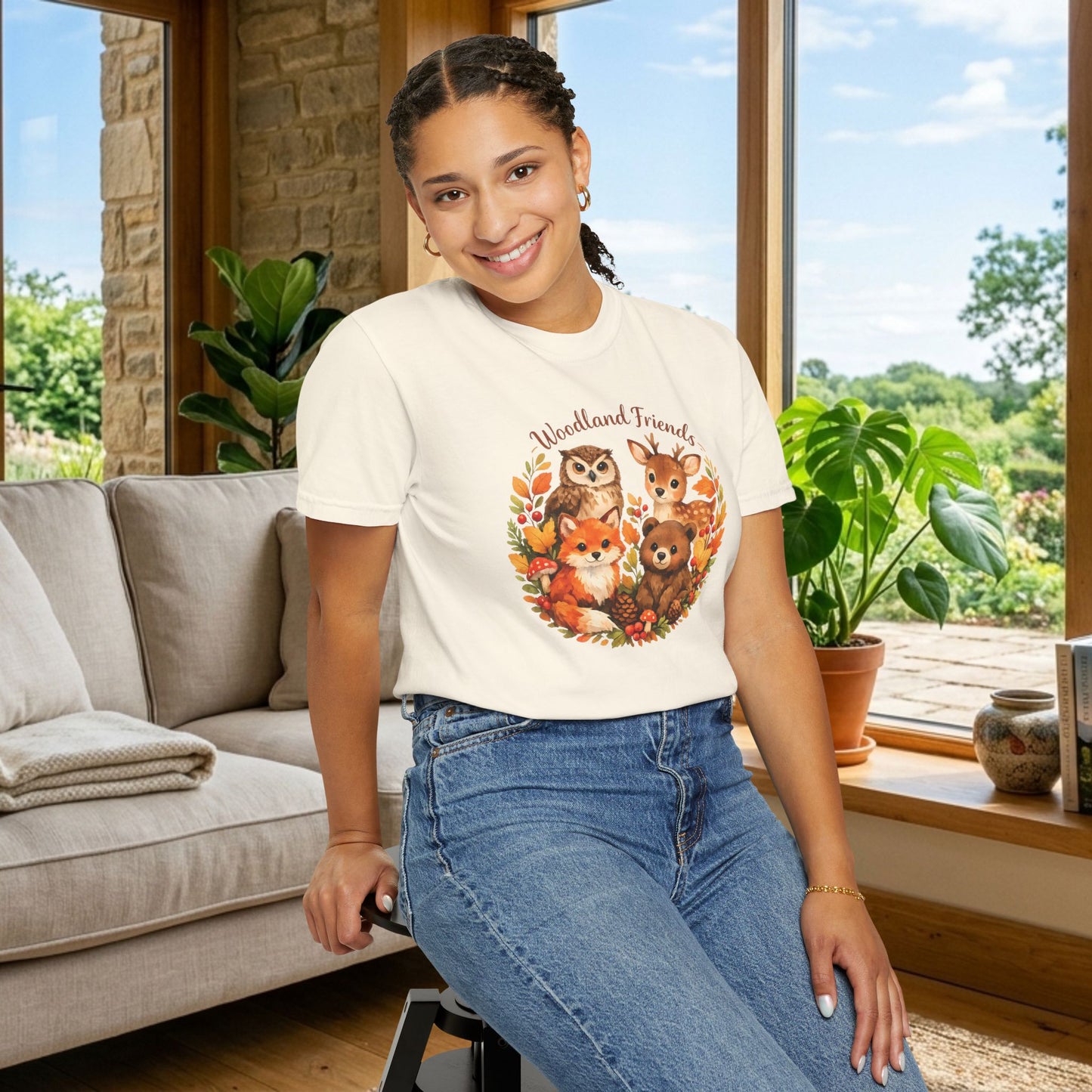 Woodland Friends Badge Watercolor Tee | Fox Bear Deer Owl Shirt | Nature Lover Gift