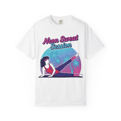 Neon Sweat Session Retro 80s Aerobics Graphic Tee | Vintage Workout Shirt