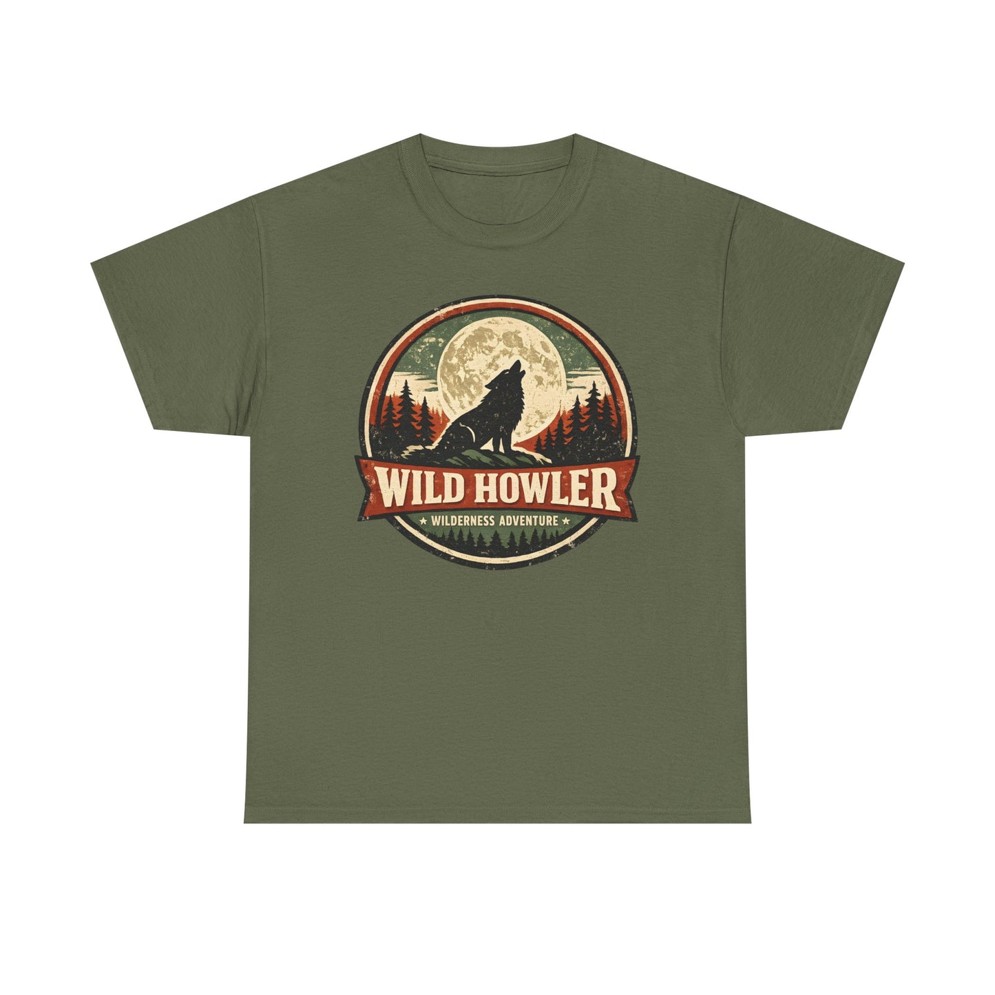 Howling Wolf Vintage Badge Tee | Full Moon Wilderness Shirt | Nature Lover Gift