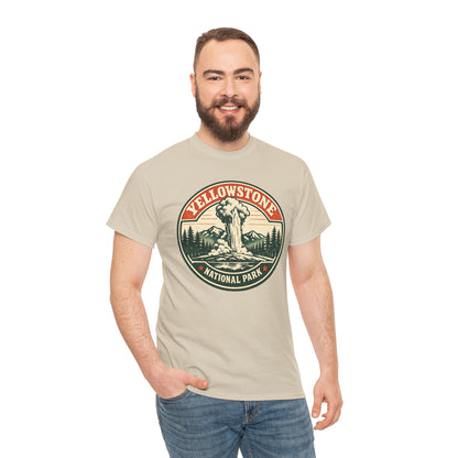 Yellowstone Park Badge Tee | Old Faithful Mountain Pine Trees Retro Circle Design
