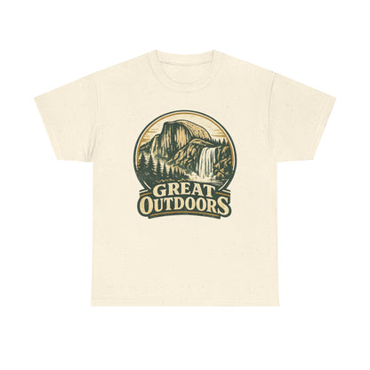 Great Outdoors Retro Badge Tee | Yosemite Half Dome Graphic Shirt | Camping Gift