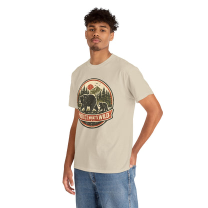 Bear and Cub Retro Badge Tee | Protect What's Wild | Wildlife Lover Gift | Unisex