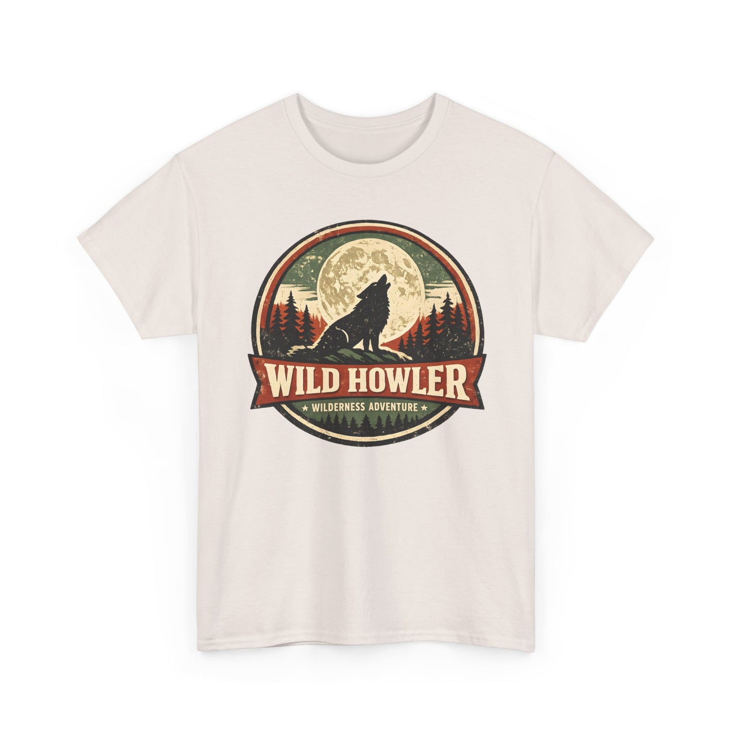 Howling Wolf Vintage Badge Tee | Full Moon Wilderness Shirt | Nature Lover Gift