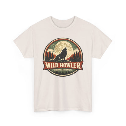 Howling Wolf Vintage Badge Tee | Full Moon Wilderness Shirt | Nature Lover Gift