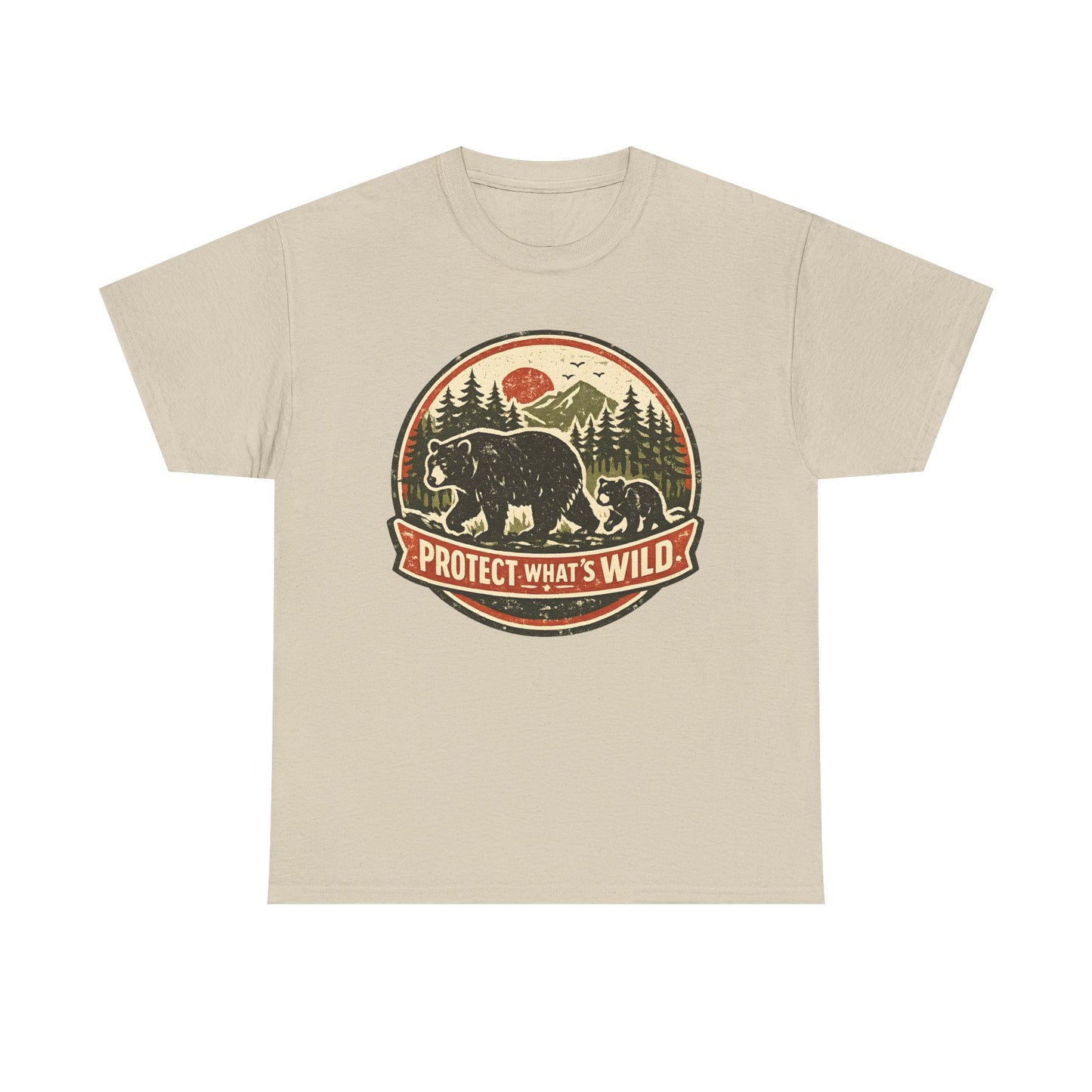 Bear and Cub Retro Badge Tee | Protect What's Wild | Wildlife Lover Gift | Unisex