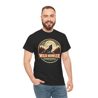 Howling Wolf Vintage Badge Tee | Full Moon Wilderness Shirt | Nature Lover Gift