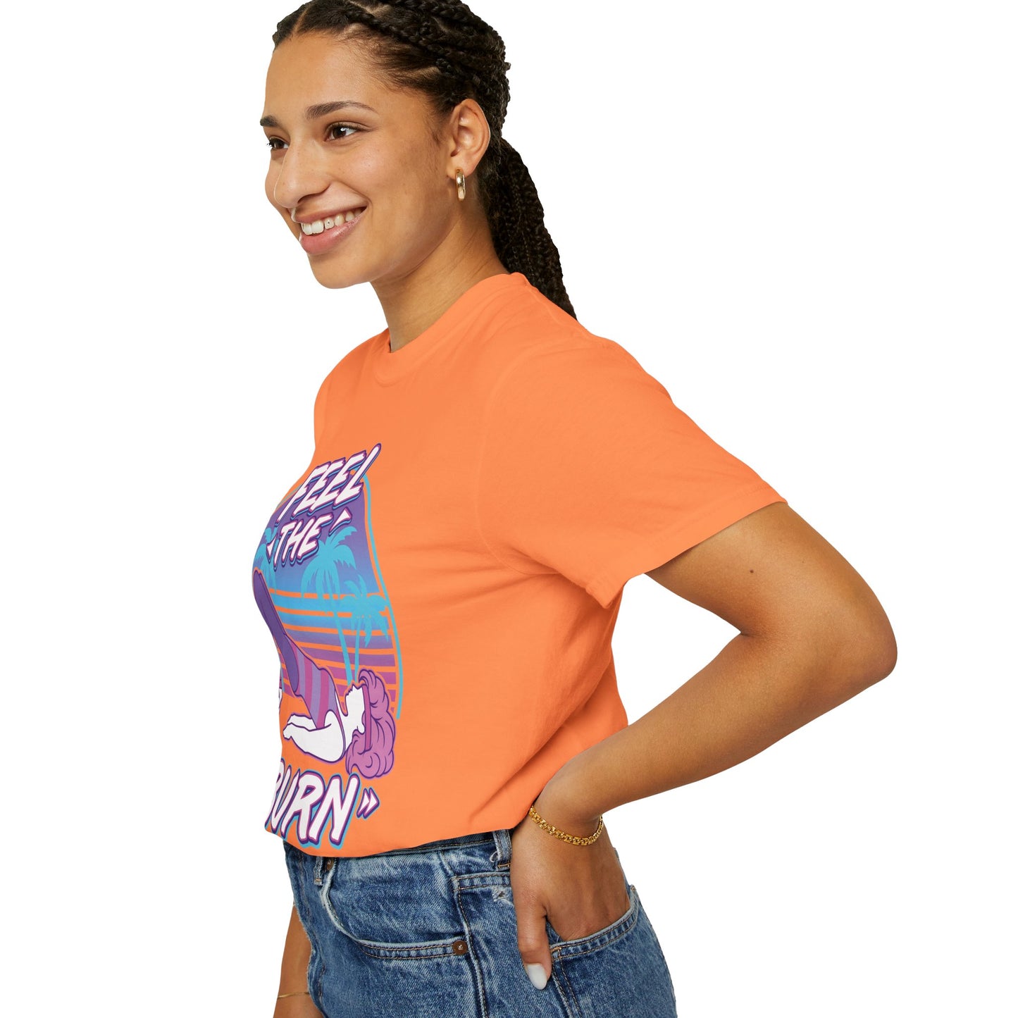 Feel the Burn Retro 80s Glute Thrust Pose Graphic Tee | Vintage Workout Shirt