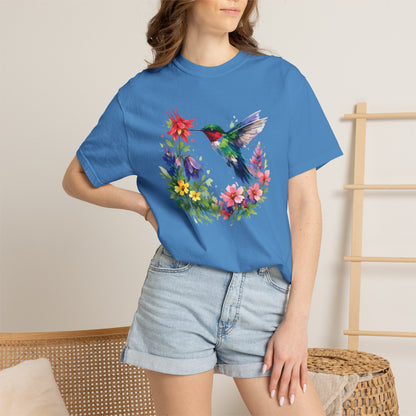 Hummingbird Wildflower Watercolor Tee | Jewel Tone Nature Shirt | Bird Watcher Gift