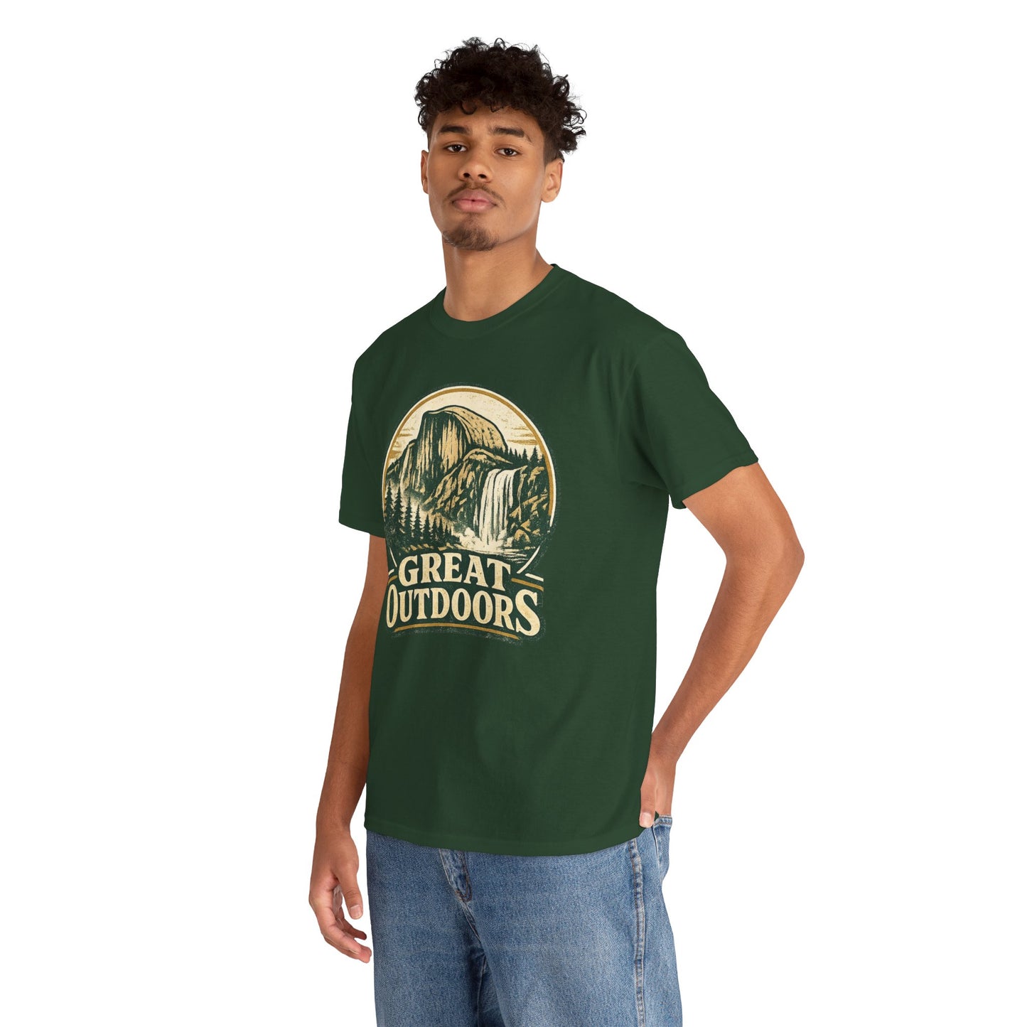 Great Outdoors Retro Badge Tee | Yosemite Half Dome Graphic Shirt | Camping Gift