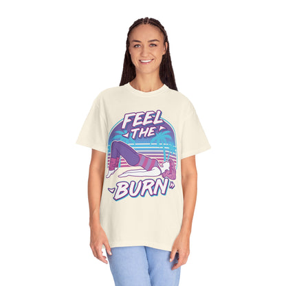 Feel the Burn Retro 80s Glute Thrust Pose Graphic Tee | Vintage Workout Shirt