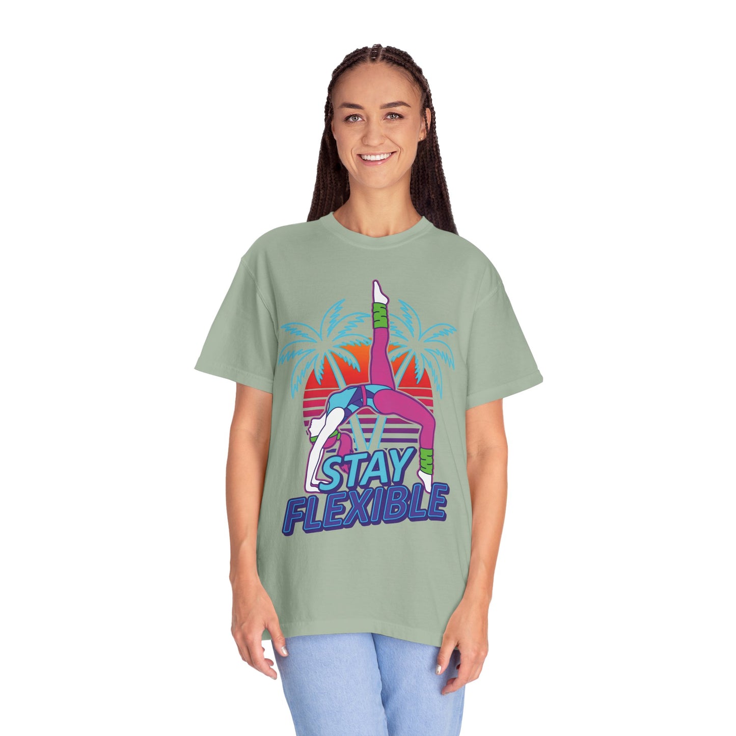 Stay Flexible Retro 80s Backbend Graphic Tee | Vintage Workout Shirt Women